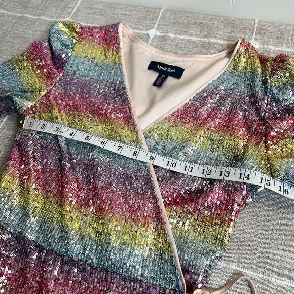 ModCloth Take A Shine Sequin Wrap Dress Rainbow Long Sleeve Women’s XS - Picture 11 of 15
